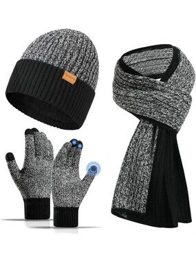 Men's 3-Piece Winter Set: Thermal Hat, Scarf & Gloves for Cold Weather Comfort